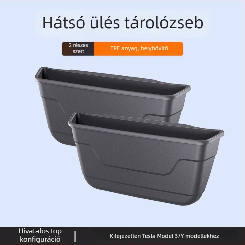 Valódi bőrből készült hátsó ülés tárolódoboz praktikus zsebbel, Tesla Model Y és Model 3 számára (új verzió)