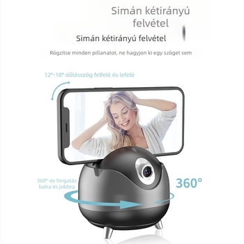 Okostelefon két-tengelyes AI arcfelismeréses gimbal, 360° panoráma, ±15° dőlés, csipeszes rögzítés