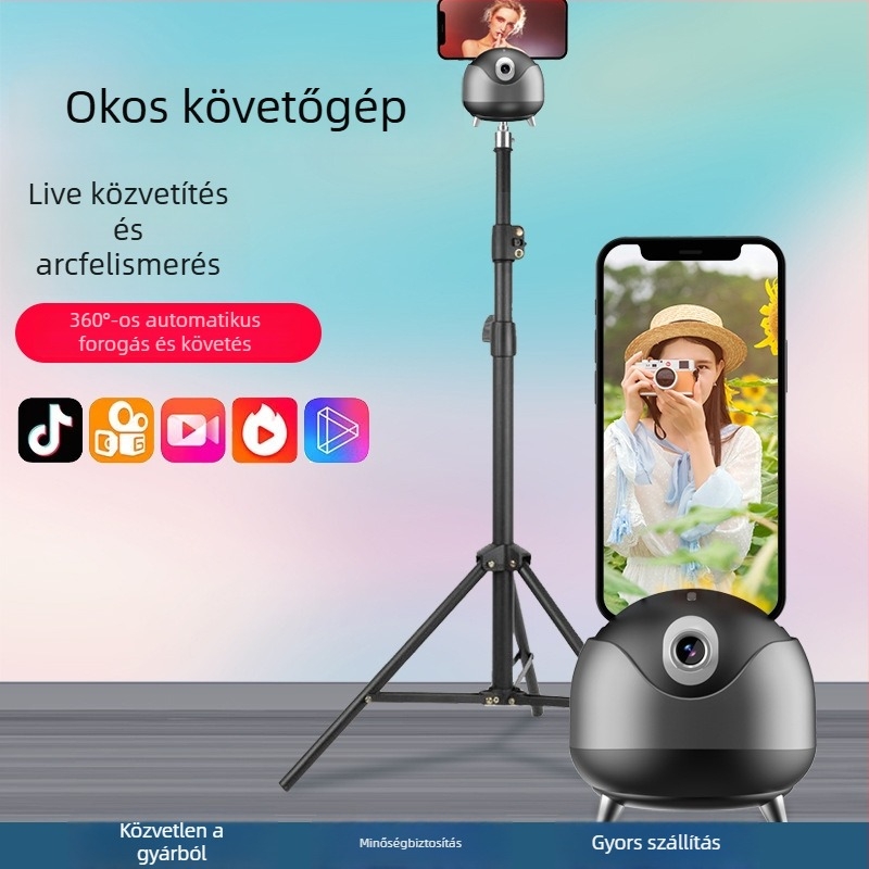 Okostelefon két-tengelyes AI arcfelismeréses gimbal, 360° panoráma, ±15° dőlés, csipeszes rögzítés