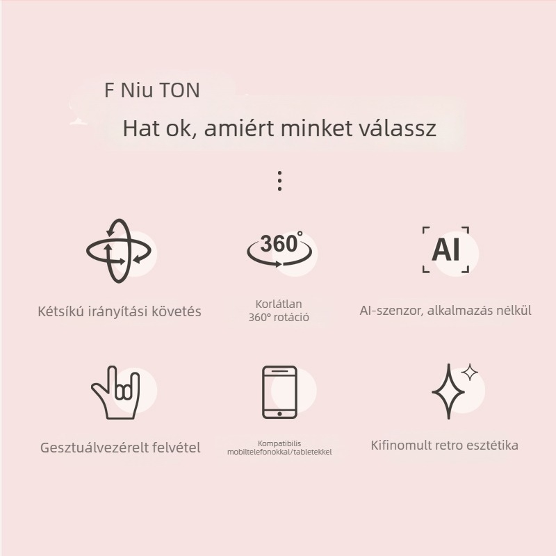Okostelefon két-tengelyes AI arcfelismeréses gimbal, 360° panoráma, ±15° dőlés, csipeszes rögzítés