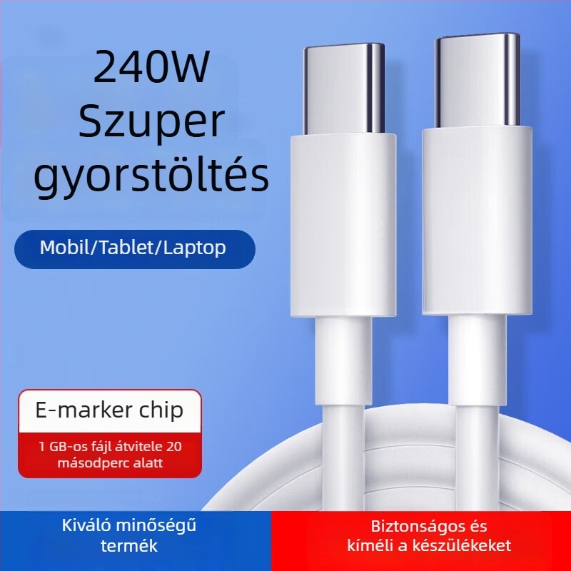 PD240W kétoldalú Type-C USB kábel Huawei/Honor telefonok és iPad tabletek gyors töltéséhez