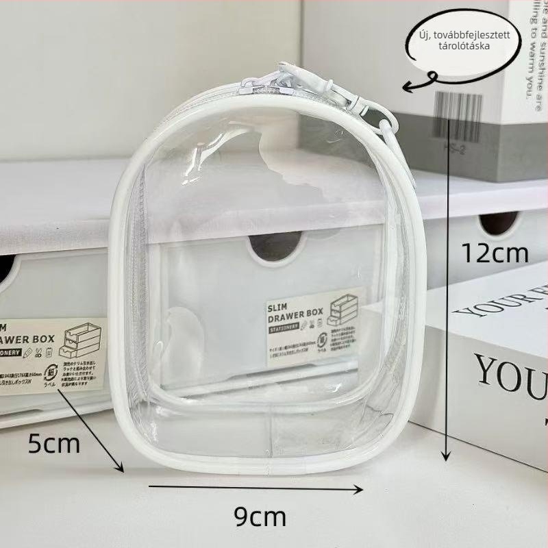 10 cm pamut baba tároló, átlátszó PVC kocka alakú táska – vidám medve-design – utazáshoz és kiállításhoz, porvédett