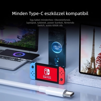 PD240W USB-C töltőkábel gyors töltéshez, TPE anyag, legfeljebb 100W, kompatibil Huawei/Honor telefonokkal és iPad-del