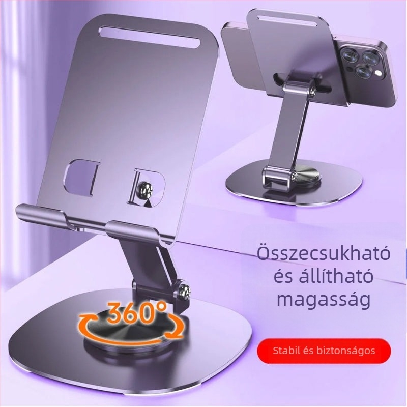 Asztali telefon- és tablet tartó — forgatható, összecsukható, ötvözetből készült, élő közvetítéshez