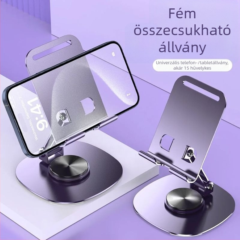 Asztali telefon- és tablet tartó — forgatható, összecsukható, ötvözetből készült, élő közvetítéshez