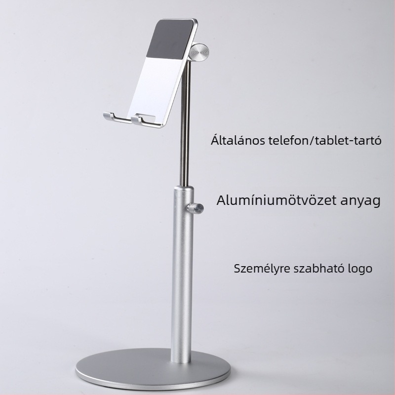 Asztali telefon- és tabletatartó, alumíniumötvözetből, kihúzható, forgatható alap élő közvetítéshez