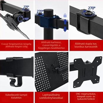 Duál-monitor asztali cantilever monitorállvány ZX-MT025N, vas, 4,6 kg, konzol és csavarkészlet
