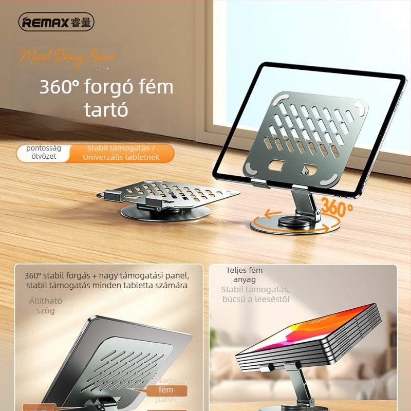 Remax RM-C60 tabletatartó, 360° forgás, teljesen fém, asztali állvány iPadhez