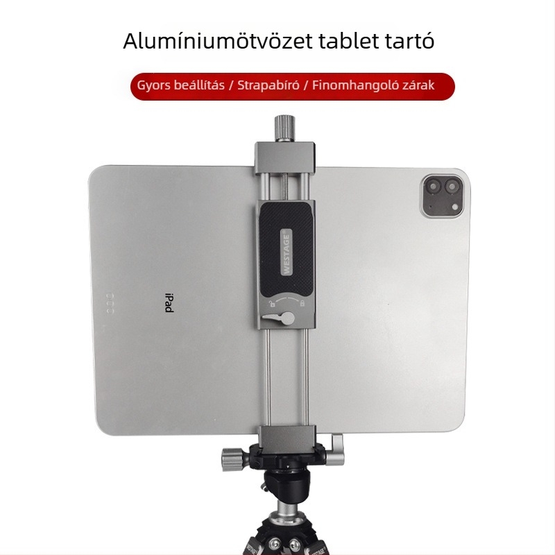 Rotációs alumínium ötvözetű tablet tartó spirál csipesszel, univerzális kompatibilitás, súly 0,69 kg