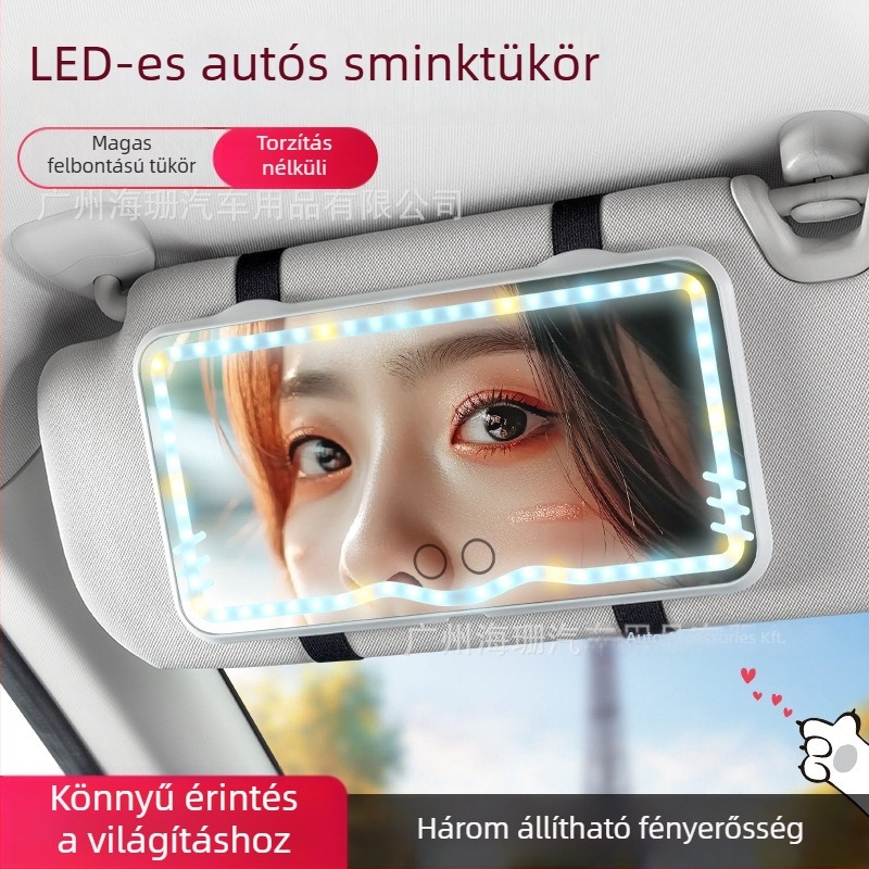 Autós napellenző LED smink tükör érintéses világítással (érintéses LED világítás; univerzális illeszkedés; csattos rögzítés; logó nyomtatás elérhető; testreszabható)