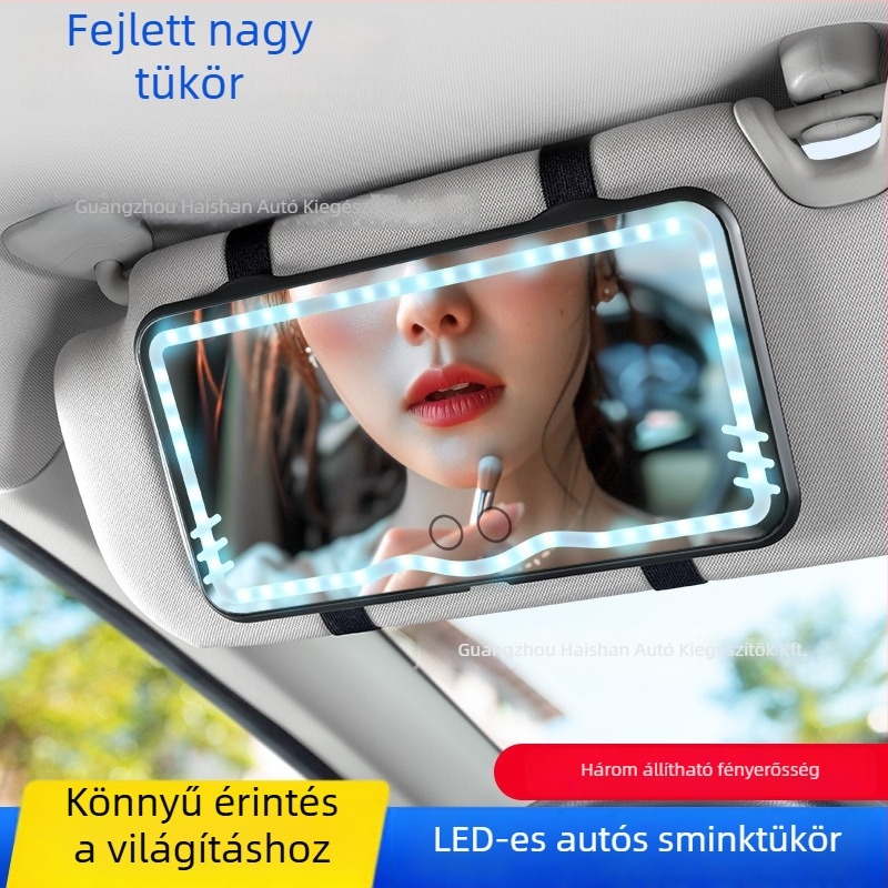 Autós napellenző LED smink tükör érintéses világítással (érintéses LED világítás; univerzális illeszkedés; csattos rögzítés; logó nyomtatás elérhető; testreszabható)