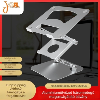 Alumínium ötvözetű összecsukható notebook állvány hűtési funkcióval, háromszintű emelőszerkezettel, modell JDA-ZJ-0097, 1010 g