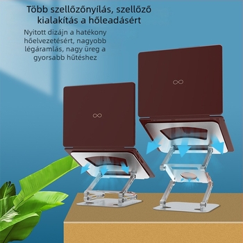 Alumínium ötvözetű összecsukható notebook állvány hűtési funkcióval, háromszintű emelőszerkezettel, modell JDA-ZJ-0097, 1010 g