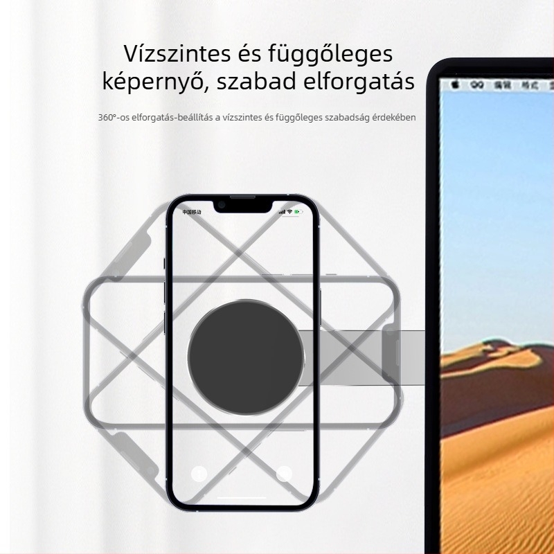 Alumíniumötvözetből készült mágneses állvány tabletekhez és laptopokhoz, oldalsó képernyőbővítéssel és telefontartóval