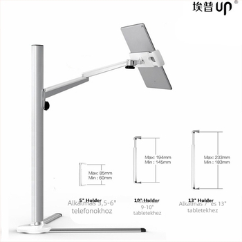 UP-6S Padlóra szerelt tablet tartó, éjjeliszekrény melletti használatra, kompatibilis iPad/iPhone/iPod touch készülékekkel, tömege 2,3 kg