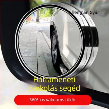 Szívócsészével ellátott hátrameneti tükör, kör alakú, átlátszó üveg, széles látómező, holttér segédtükör