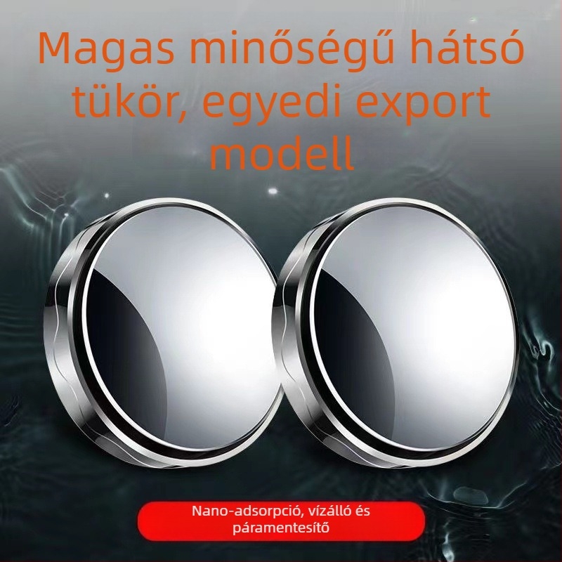 Szívócsészével ellátott hátrameneti tükör, kör alakú, átlátszó üveg, széles látómező, holttér segédtükör