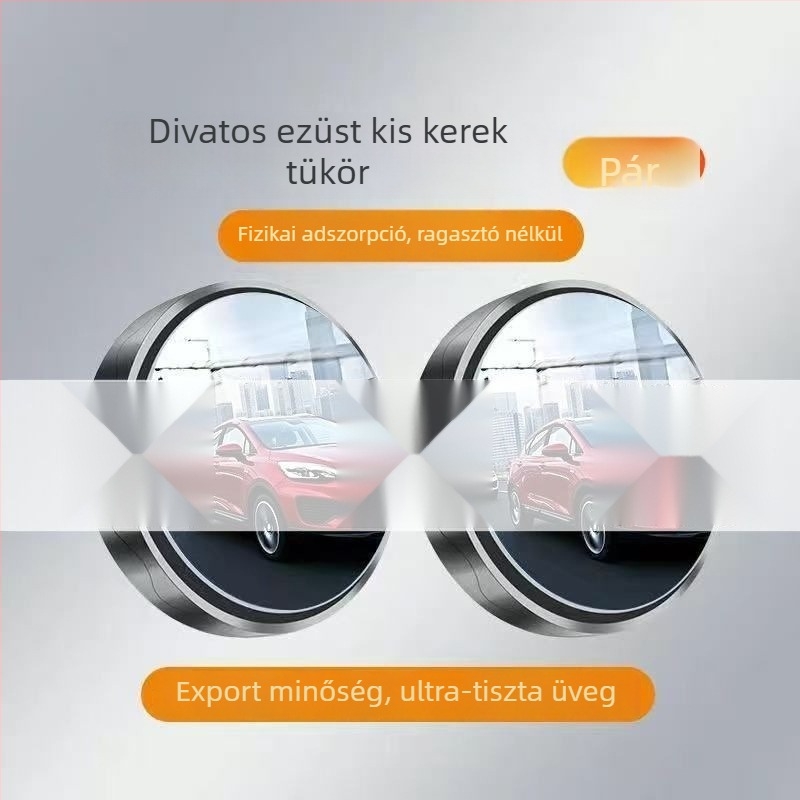 Szívócsészével ellátott hátrameneti tükör, kör alakú, átlátszó üveg, széles látómező, holttér segédtükör