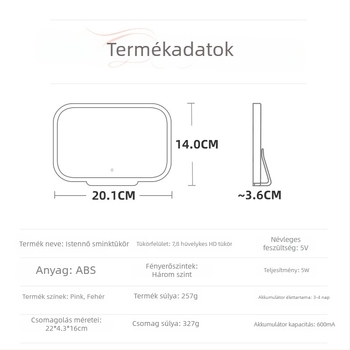 LED sminktükör autóhoz világítással, érintéses vezérlés, snap-on telepítés, univerzális illeszkedés, ABS + HD üveg