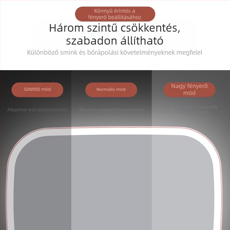 LED sminktükör autóhoz világítással, érintéses vezérlés, snap-on telepítés, univerzális illeszkedés, ABS + HD üveg