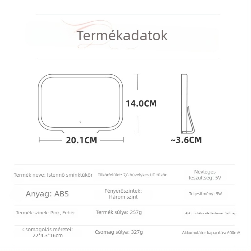 LED sminktükör autóhoz világítással, érintéses vezérlés, snap-on telepítés, univerzális illeszkedés, ABS + HD üveg