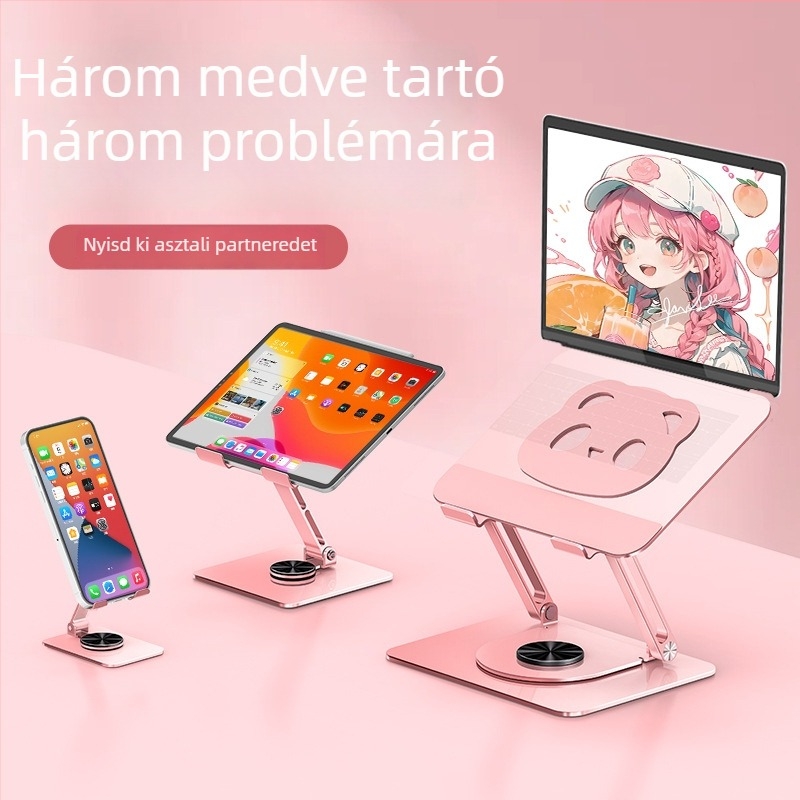 Három az egyben forgó, teljes acélból készült tartó laptophoz, tabletához és telefonhoz – szénacél • Modell L203 • Univerzális kompatibilitás • 3,3 kg
