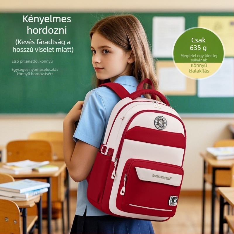 Uniszex iskolatáska tiniknek, nagy kapacitású, könnyű, gerincvédő, légáteresztő és vízálló