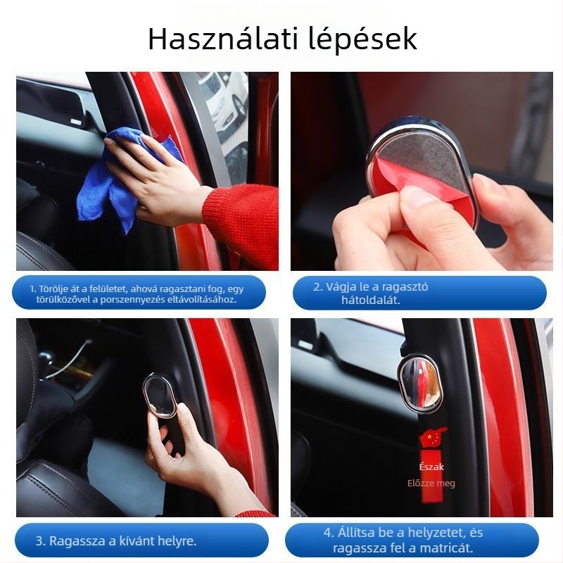McLallen Autóhátsó visszapillantó tükör, kis kör tükrökkel a holttérhez, belső és külső széles látótér megfigyelése