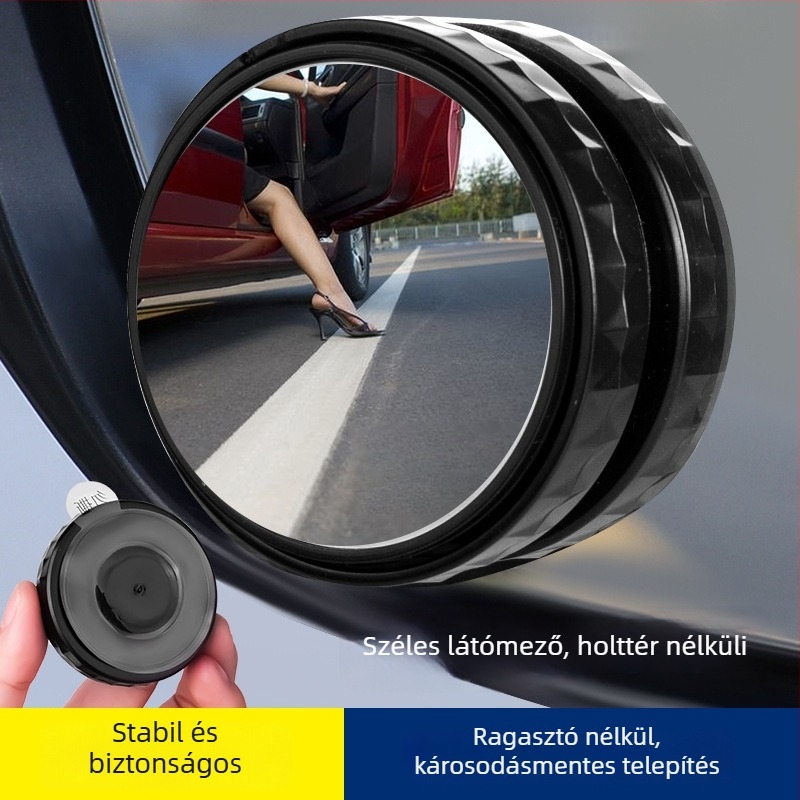 Autó kör alakú visszapillantó tükör vákuumos rögzítéssel, 360°-os széles látószög, holttér-tükör