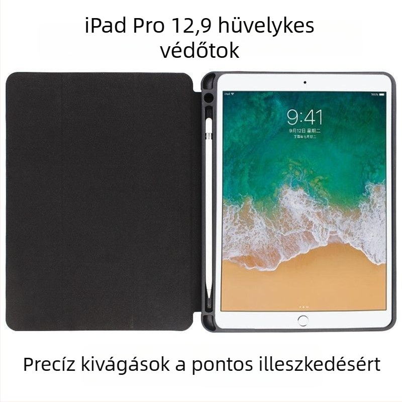 iPad Pro 12,9 hüvelykes védőtok tolltartóval, kompatibilis az 2015-ös 1. generációval és a 2017-es 2. generációval