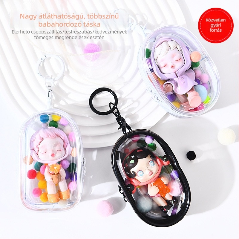 Bubble Mart 10 cm-es átlátszó PVC függő táska minifigurákhoz – kiállítás és tárolás blind boxhoz, testreszabható