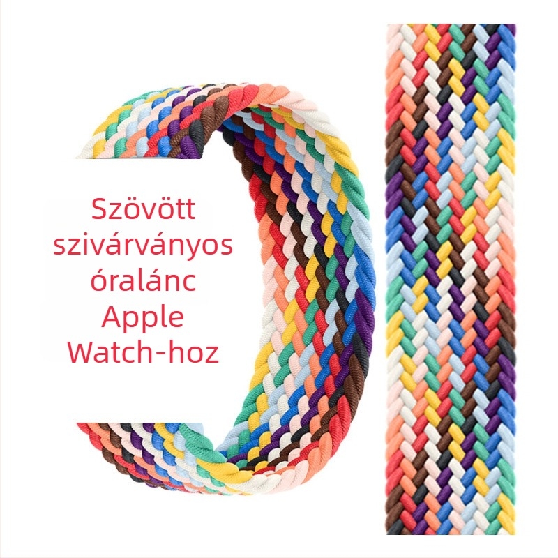Szövött szivárvány óraszíj Apple Watchhoz, szövött anyag, divatos stílus, kompatibilis az Apple Watch-dal