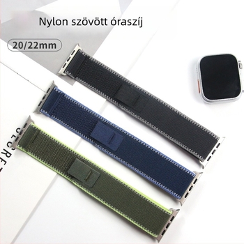 Nylon Velcro szövött óraszíj Apple Watch S11-hez, 20/22 mm, 280 mm hosszú, sportos stílus