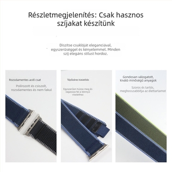Nylon Velcro szövött óraszíj Apple Watch S11-hez, 20/22 mm, 280 mm hosszú, sportos stílus