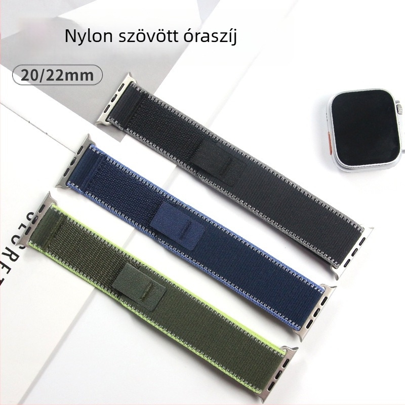 Nylon Velcro szövött óraszíj Apple Watch S11-hez, 20/22 mm, 280 mm hosszú, sportos stílus