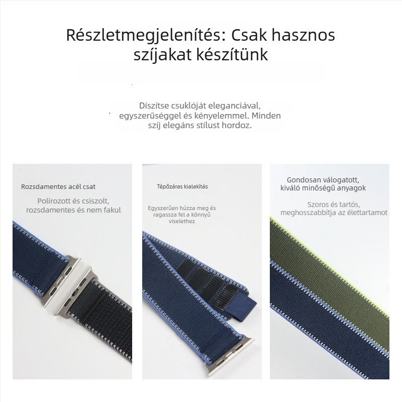 Nylon Velcro szövött óraszíj Apple Watch S11-hez, 20/22 mm, 280 mm hosszú, sportos stílus