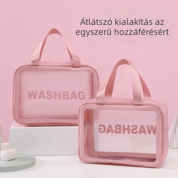 PU átlátszó 3 részes kozmetikai neszeszer, kocka alak, PVC anyag, utazáshoz
