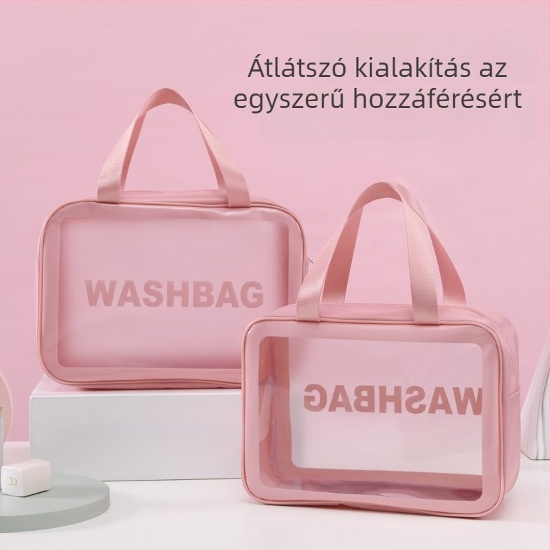 PU átlátszó 3 részes kozmetikai neszeszer, kocka alak, PVC anyag, utazáshoz