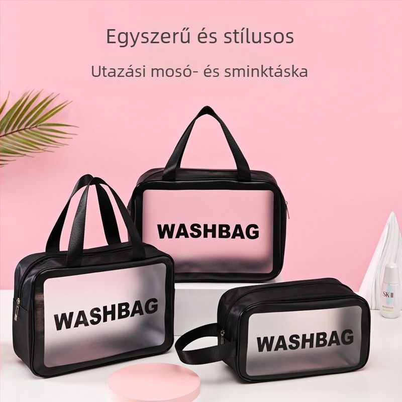 PU átlátszó 3 részes kozmetikai neszeszer, kocka alak, PVC anyag, utazáshoz