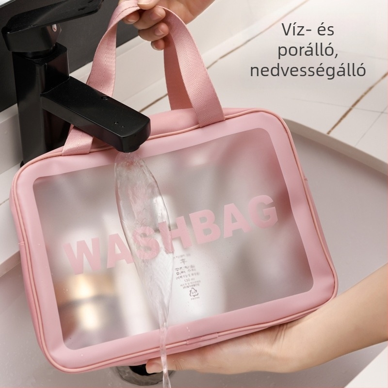 PU átlátszó 3 részes kozmetikai neszeszer, kocka alak, PVC anyag, utazáshoz