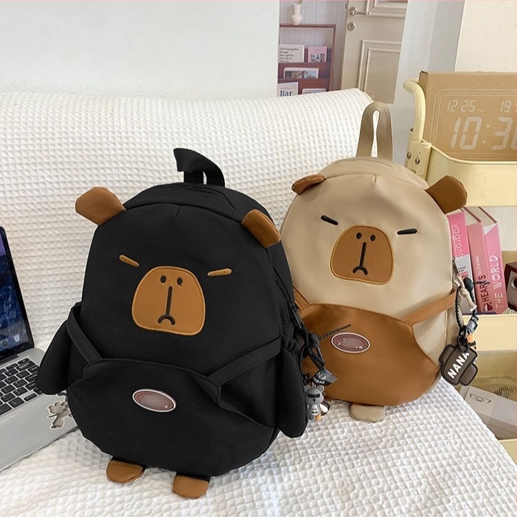 Nylon hátizsák, uniszex, 10 hüvelykes laptophoz, anime karikatúra capybara minta, görbült vállpánt