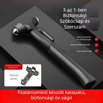 Autómentő kalapács hosszú nyéllel és vágóval, többfunkciós mentőeszköz (Drops; Anyag: ABS + magas széntartalmú acél; Tömeg: 185 g)