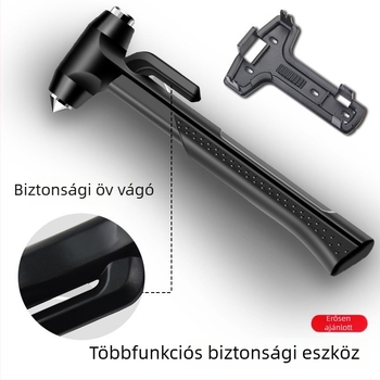 Autómentő kalapács hosszú nyéllel és vágóval, többfunkciós mentőeszköz (Drops; Anyag: ABS + magas széntartalmú acél; Tömeg: 185 g)