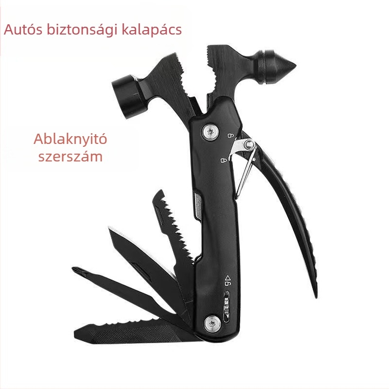 Többfunkciós kalapács fogóval kültéri kemping és vészhelyzetekhez – rozsdamentes acél, 235 g, testreszabható