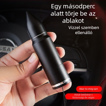 Sürgősségi autóablak törő és mini vágó, 2-in-1 ötvözetes eszköz meneküléshez (Anyag: alumíniumötvözet + ABS; Súly: 121 g)