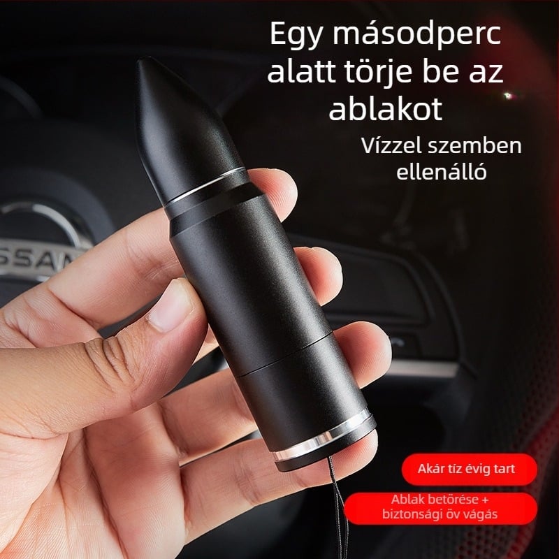 Sürgősségi autóablak törő és mini vágó, 2-in-1 ötvözetes eszköz meneküléshez (Anyag: alumíniumötvözet + ABS; Súly: 121 g)