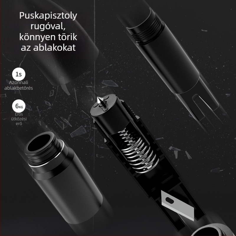 Sürgősségi autóablak törő és mini vágó, 2-in-1 ötvözetes eszköz meneküléshez (Anyag: alumíniumötvözet + ABS; Súly: 121 g)