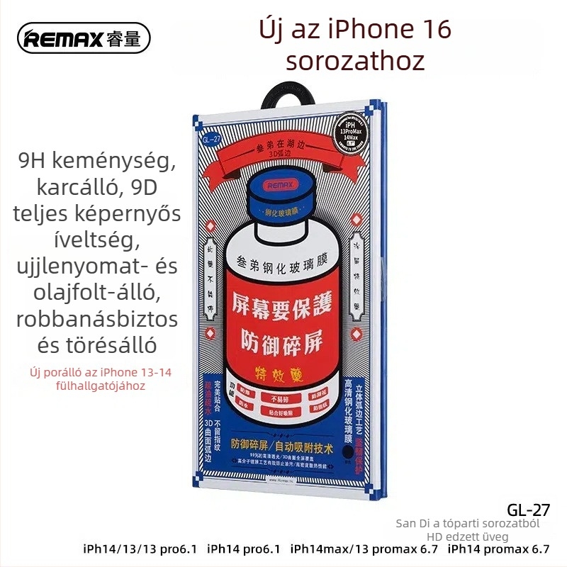 Remax edzett üveg előlapi képernyővédő iPhone 14 Pro Max-hoz, HD