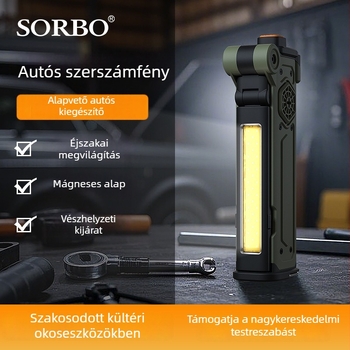 Autóablak-törő kalapács, multifunkciós LED zseblámpával és vészvilágítással, mágneses rögzítés, biztonsági öv vágó, ABS