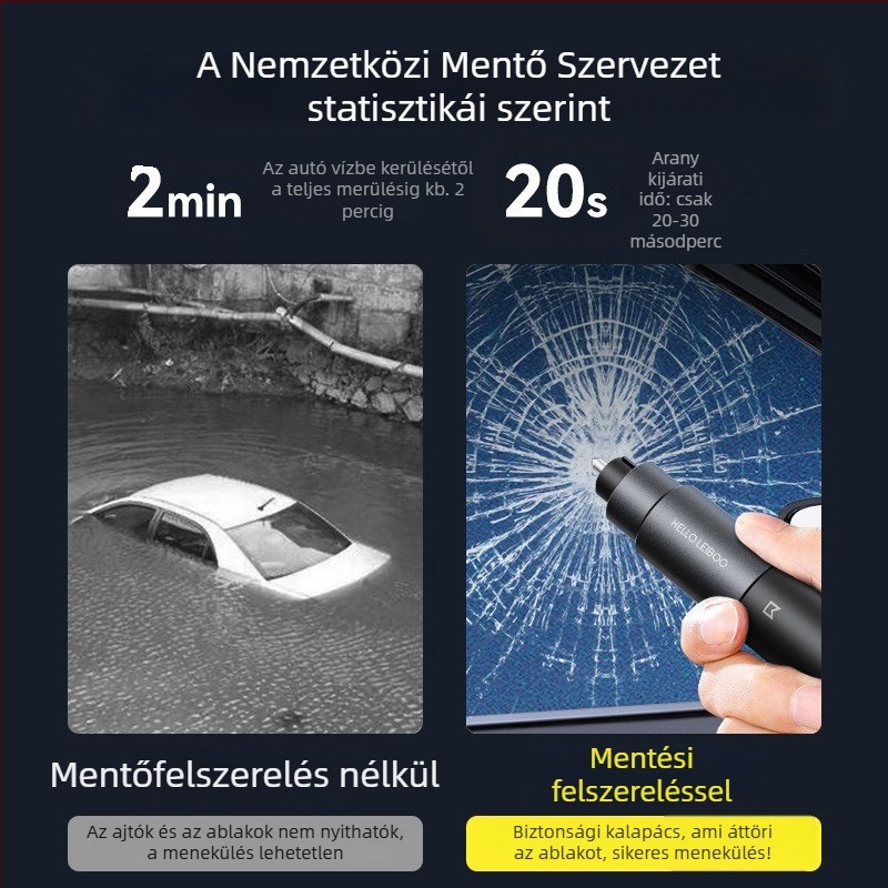 Autóbiztonsági kalapács ablak betöréséhez és meneküléshez — alumíniumötvözet + ABS, könnyű 0,08 kg, testreszabható, támogatja a magánmárkákat